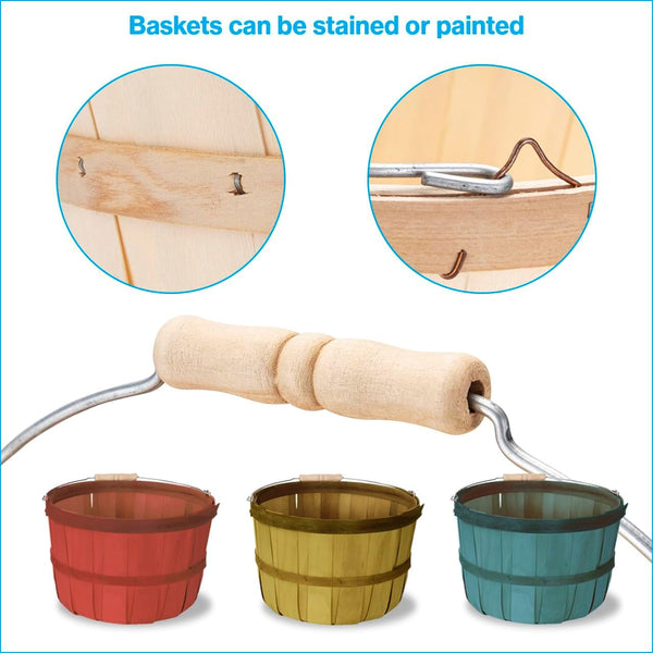 One Peck Basket with Handle - Set of 3 - Natural Unfinished Pine Wood Apple Basket - Durable Bushel Baskets for Produce Display - Ideal for Retail, Thrift, Boutique, Convenience Store,3