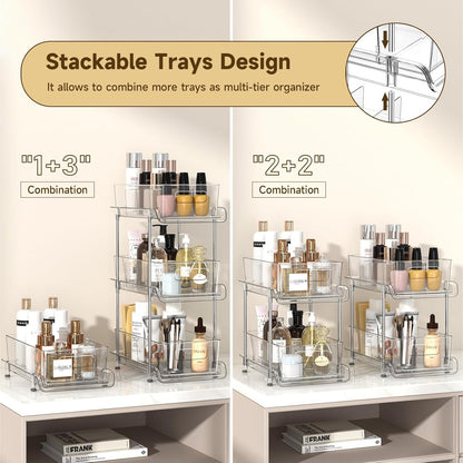 2-Tier Bathroom Organizer with Dividers, Clear under Sink and Pull-Out Cabinet Organizer for Kitchen and Pantry Storage4