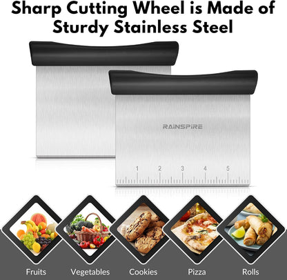 Multi-Purpose Stainless Steel Bench Scraper Dough Blender & Pastry Cutter | Dishwasher Safe Measurement Marks Non-Slip Comfortable Handle Dough Scraper Food Chopper for Bread Baking Supplies Black6