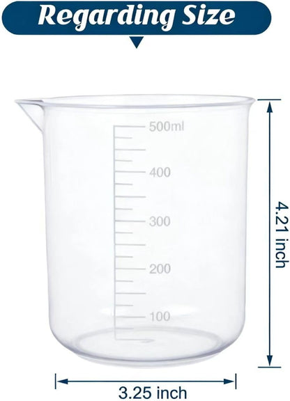 4PCS 500Ml Plastic Lab Beakers, Transparent Graduated Measuring Cups with Pour Spout for Science Experiments, Kitchen & DIY2