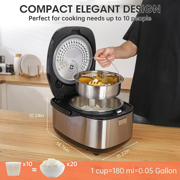 Rice Cooker 20 Cup Cooked,Induction Heating&Fuzzy Logic Technology | Electric Smart Rice Cooker with Steamer Basket,Lcd Display 11 Multi Portable Rice Maker,Delay Timer & Auto Keep Warm for Home3