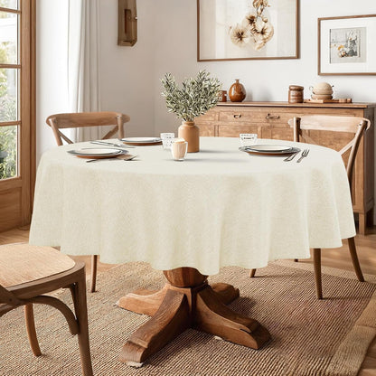 round Table Cloth Faux Linen Farmhouse Tablecloth Wrinkle and Stain Resistant Decorative Fabric Table Cover for Kitchen, Dining Room, Parties and Camping, Champagne, 70 Inch Round5