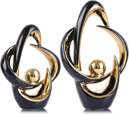 2PCS Home Decor Accent Ceramic Statue Abstract Sculptures Centerpieces Mid Century Modern Decor for Tables Coffee Table Top Decorations for Living Room Desktop Shelf Dining Room Kitchen (Black)1