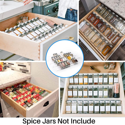 Spice Drawer Organizer, 4 Tier- 8 Pack Kitchen Spice Rack Tray for Drawer, Expandable from 13" to 26" Acrylic Seasoning Organizer Rack Holds up 56 Spice Jars (Jars Not Include)2