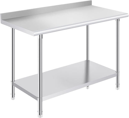 Stainless Steel Prep Table 24 X 48 Inches with Backsplash | NSF Certified Work Table with Backsplash and Adjustable Undershelf for Kitchen, Garage, Restaurant and Hotel1