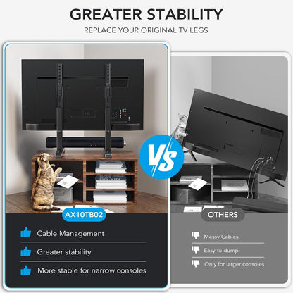 Universal TV Stand, Table Top TV Stand Base Wobble Replacement for Most 24 to 80 Inch LCD LED Tvs, 7 Height Adjustable TV Legs Hold up to 150Lbs, Max VESA 800X500Mm, Black AX10TB024