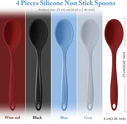 4 Pcs Silicone Cooking Spoons 10.6" Large, Spoon, Fashionable Color2