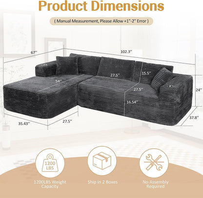 103" Modular Sectional Sofa for Small Spaces, No Assembly, Black2