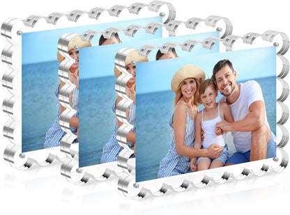 Acrylic Picture Frames 5X7 Acrylic Frame, 3 Pack Scalloped Magnetic 5X7 Picture Frame, Double Sided Clear 5 X 7 Photo Frame, Frameless Freestanding 5 X 7 Picture Frames Gift for Desktop Display1