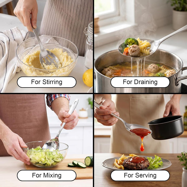 2PCS Stainless Steel Serving Spoons Set, Solid & Slotted7