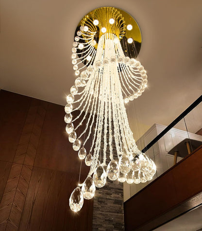 D32 X H100 Modern Crystal Chandelier for Foyer Glam Chandelier High Ceiling Chandeliers Large Raindrop Pendant Lights LED Dimmable Light Fixtures for Staircaes Living Room Entryway Gold5