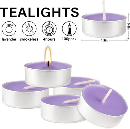 Purple Lavender Scented Tealight Candles - Giant 100 Pack Candles -Smokeless, 4 Hour Burn - Gift Set for Valentine'S Day, Christmas, Weddings Centerpiece & Home Decor3