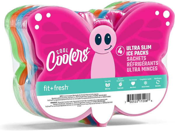 Cool Coolers by  Reusable Kids Lunch Box Ice Packs, 4Pk | Shaped Character Ice Packs for Kids, Slim Design for Lunch Bags & Coolers, Quick Freeze, Bpa-Free, Multicolored, Butterfly1