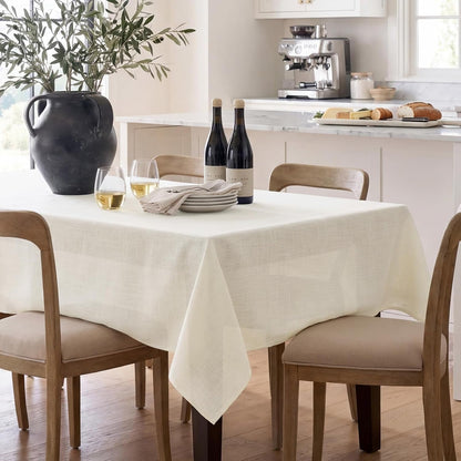 Textured Linen Rectangle Tablecloth, 60 X 84 Inch, Cream | Waterproof Stain Resistant & Wipeable Table Cloth, Farmhouse Neutral Style Table Cover for Kitchen, Dining, Party, Home Decor1