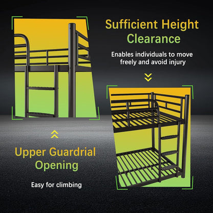 Metal Bunk Bed, Full over Full Bunk Beds with Removable Wide Ladder and Full-Length Guardrails, Low Bunk Bed Frame with Mute Design for Undisturbed Sleep for Adults, Kids and Young Teens5