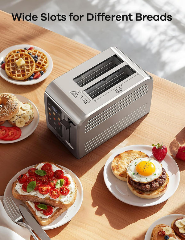 Toaster 2 Slice with Touchscreen Smart Toasters Wide Slot, Max 925W | Full Stainless Steel, Digital Countdown Timer, Touch Screen, Defrost Reheat Cancel, +/-10S Fine-Tune, Removable Crumb Tray8