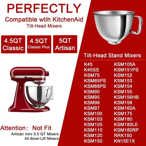 5QT Mixer Bowl for All Kitchenaid 4.5-5QT Tilt-Head Stand Mixers5