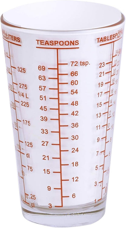 Mix N Measure Glass, Multi-Purpose Liquid and Dry Measuring Cup, 6 Units of Measurement, Heavy Glass, Red4