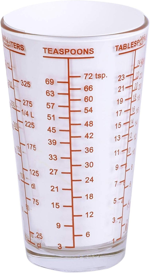 Mix N Measure Glass, Multi-Purpose Liquid and Dry Measuring Cup, 6 Units of Measurement, Heavy Glass, Red4