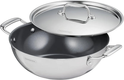 Utsava Tri-Ply Clad Stainless Steel 4-Quart Kadai with Lid | Ceramic Non Stick Interior, Induction-Ready Large Kadhai Pot for Indian Cooking1