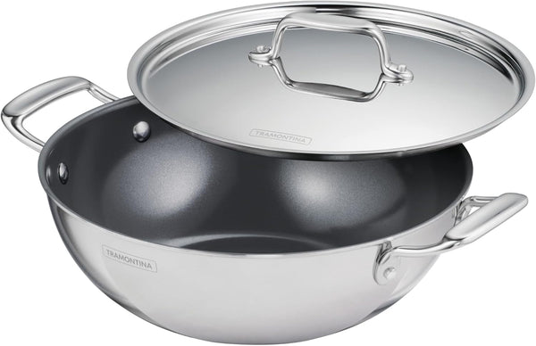 Utsava Tri-Ply Clad Stainless Steel 4-Quart Kadai with Lid | Ceramic Non Stick Interior, Induction-Ready Large Kadhai Pot for Indian Cooking1