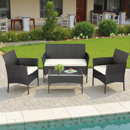 4-Piece Patio Furniture Set | Black | Outdoor Wicker Furniture | with Coffee Table | Modern Rattan Chairs Conversation Set | Outdoor Seating | Weather-Resistant | for Porch, Garden, Lawn7