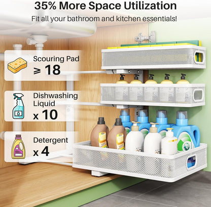 under Sink Organizer, 2-Pack 3-Tier Height Adjustable Thickened Metal Pull Out Cabinet Organizer Shelf, Slide Out Storage Drawer Rack for Bathroom Kitchen Pantry Home Laundry Organization5