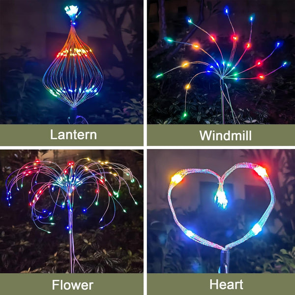 Solar Garden Firework Lights Outdoor, 4 Pack 360 LED 8 Lighting Modes Waterproof Landscape Decorative Sparklers Twinkling Starburst Lights for Yard Pathway Walkway Christmas, Colorful8