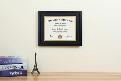 8.5X11 Certificate Frame Black with Black Mat Gold Rim3