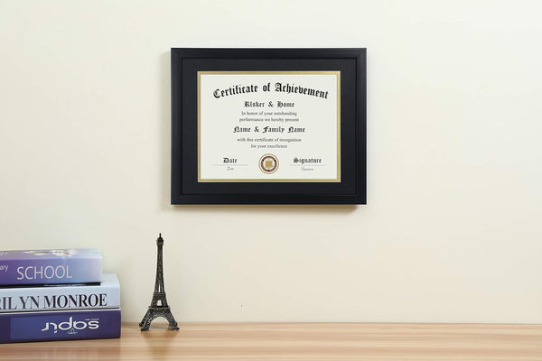 8.5X11 Certificate Frame Black with Black Mat Gold Rim3