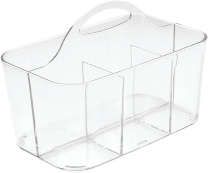 Small Plastic Shower/Bath Storage Organizer Caddy Tote with Handle for Dorm, Shelf, Cabinet - Hold Soap, Shampoo, Conditioner, Combs, Brushes, Lumiere Collection, Clear4