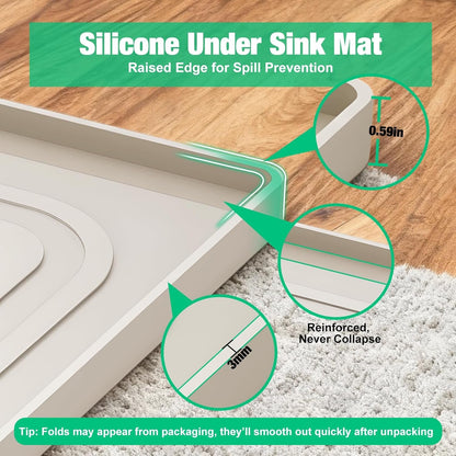 Under Sink Mat 34" X 22", Waterproof Silicone Cabinet Kitchen Liner, Beige5
