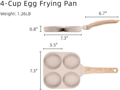 4-Cup Nonstick Granite Egg Pan, Cream White | Kitchen Non-Toxic PFOA Free Cookware for Breakfast, Suitable for Gas Stove & Induction, Easy to Clean5