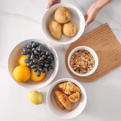 Ceramic Serving Bowls Set of 4, 2.1/1.5/1.0/0.5 Qt White & Terracotta Stoneware Mixing Bowls, Farmhouse Bowls for Cooking, Prepping, Salad & Soup, Dishwasher & Microwave Safe, Serving Dishes5