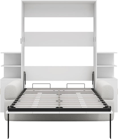 Wall Murphy Bed with Sofa and Storage Cabinets, Space-Saving Wall Bed for Home Office & Guest Room, Full Size, White5