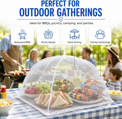 Pop-Up Mesh Food Covers - 17 X 17 In, White, 6 Pack, Large & Tall - Reusable & Collapsible Food Tents for Outdoor Serving2