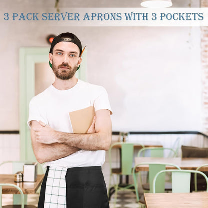 3 Pack Server Apron, Short Waitress Apron with Pockets for Servers, Waiters | Mandiles Para Mujer Para Trabajo with 3 Pockets, Polyester, Wear-Resistant & Stain-Proof for Restaurants, Kitchens, Cafes6