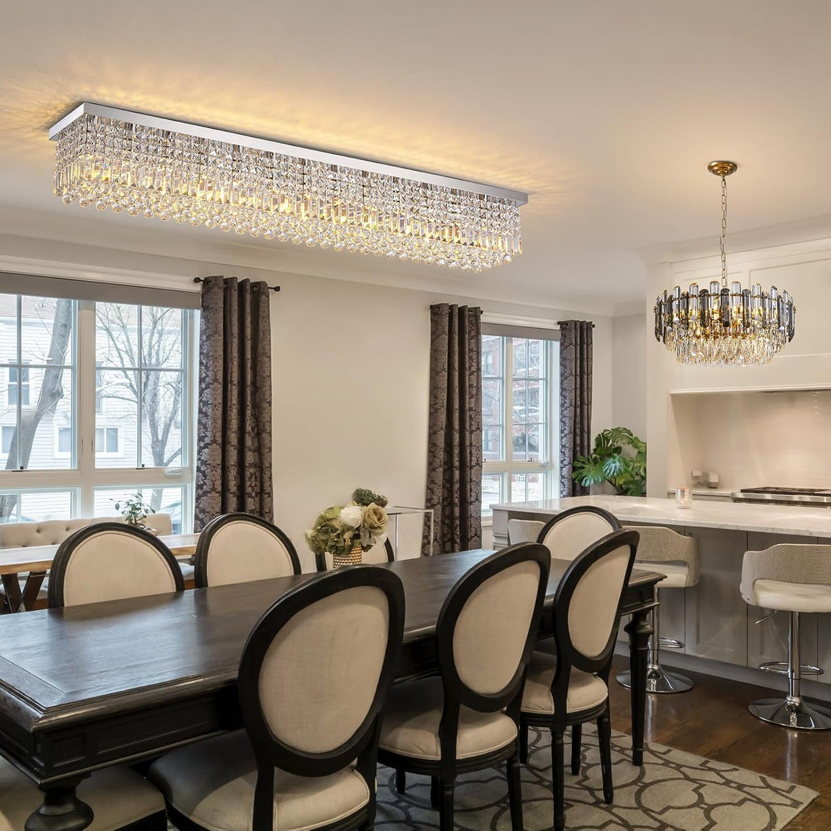 rectangular-chandelier-modern-dining-room-light-fixture-with-raindrop-chandelier-crystals-13-light-flush-mount-rectangle-chandelier-for-dining-room-kitchen-chrome-finish-l59-x-w10-x-h9