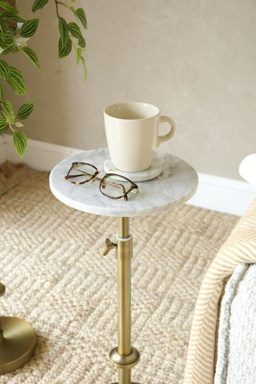 adjustable-10-white-marble-drink-table-with-2-coasters-antique-brass-adjustable-10-round-martini-end-table-pedestal-side-table-white-marble-and-antique-brass-finish