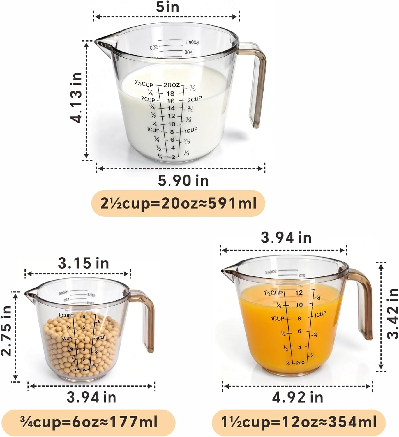 measuring-cups-set-3pcs-with-pour-spout-handle-multi-scale-cup-oz-ml-stackable-liquid-dry-plastic-measuring-tools-for-baking-cooking-essential-kitchen-gadgets-coffee-brown