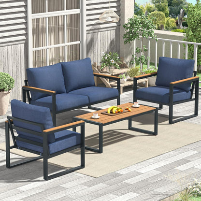 4 Pieces Metal Patio Furniture Set for Outdoor Balcony, Blue1