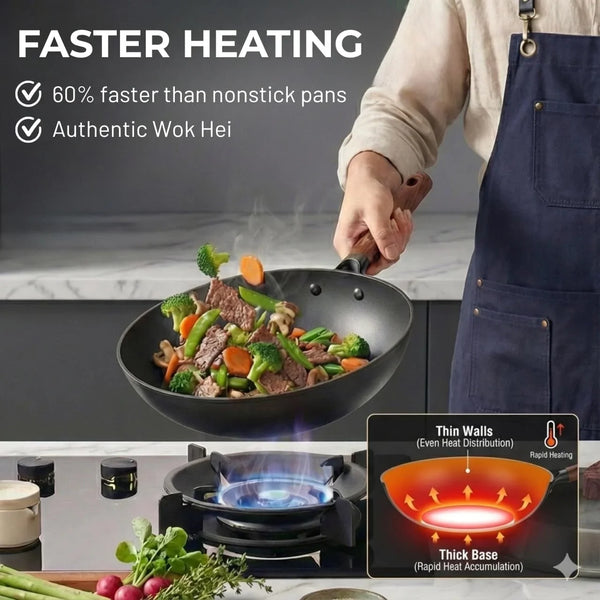 Ultralight 12.6" Carbon Steel Wok with Lid - Naturally Nonstick Carbon Steel Pan, Zero Chemical Wok Pan, Works on Gas & Induction, Nitrided Finish for Stir-Fry, Sautéing, and More5
