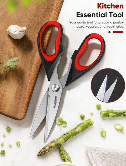 Kitchen Scissors Shears All Purpose Heavy Duty, Protective Sheath | 2-Pack, Ultra-Sharp Stainless Blades, Soft Comfort-Grip, Dishwasher Safe, Cutting Food Cooking Meat Poultry Kitchen Utensils4