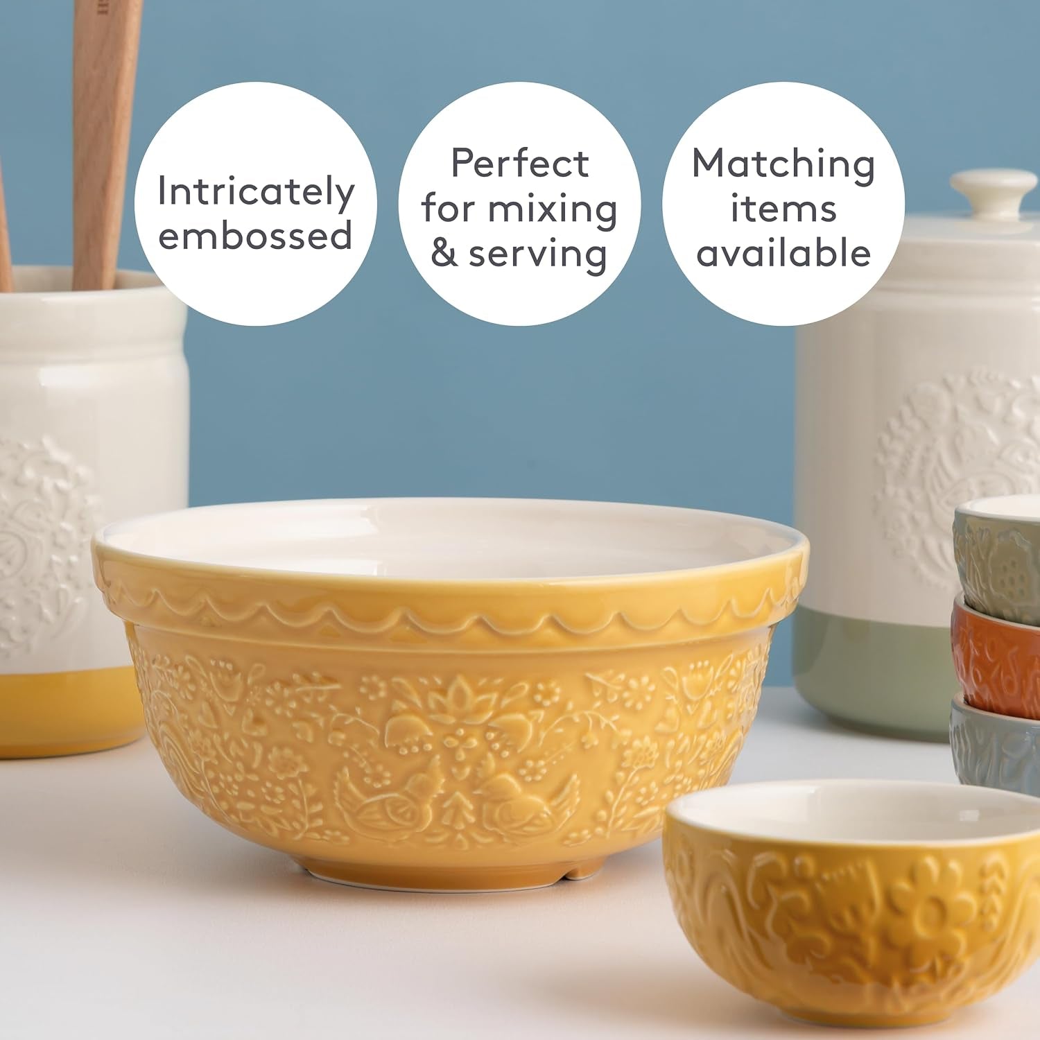 home-to-roost-mixing-bowl-21cm-1-1-litre-earthenware-bowl-with-embossed-hen-cockerel-design-ideal-for-smaller-batches-of-dough-pastry-cake-dishwasher-safe