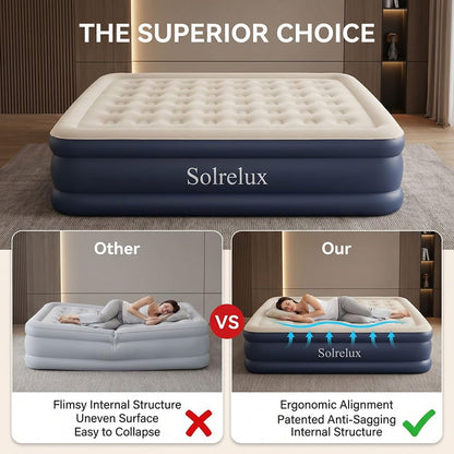 Queen Air Mattress with Built-In Pump, 18" Raised Inflatable Blow up Mattress, Air Column Beam Flocked Leak-Proof Air Bed with Storage Bag, 650Lbs Max Portable Bed for Home, Guests & Camping6