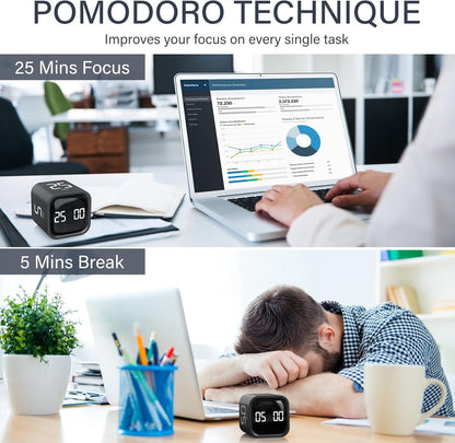 Rotating Pomodoro Timer 5/25/10/50, Desk Productivity Flip Timer, ADHD Tool | Countdown/Stopwatch Cube Timer, Vibration/High/Low Volume/Custom Modes, for Work Study, Back to School, Kitchen3