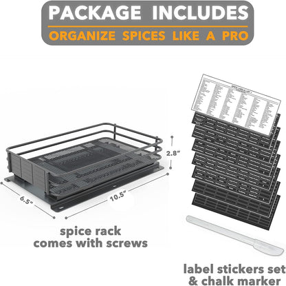 Pull Out Spice Rack Organizer for Cabinet, Heavy Duty Slide Out Seasoning Kitchen Organizer, Cabinet Organizer, with Labels and Chalk Marker, 6.5" W X10.75 D X2.5 H, 1 Drawer 1-Tier6