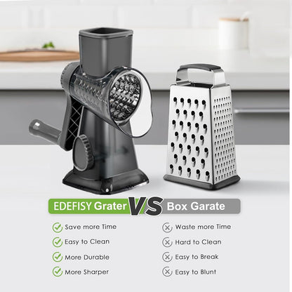 Cheese Grater Hand Crank Rotary Vegetables Shredder with Handle | 3-In-1 Graters, Interchangeable Blades, Non-Slip Base, Multifunctional Slicer4