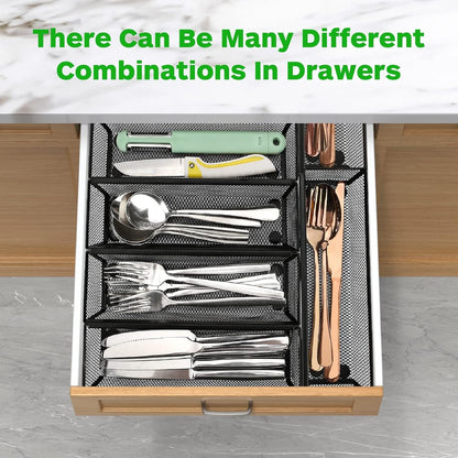 Silverware Drawer Organizer, Silverware Organizer for Drawer, 6 Pack Utensil Organizer for Kitchen Drawers, Kitchen Drawer Organizer for Large Utensils with Interlocking Arm (9.6 * 3 * 2 Inch)5