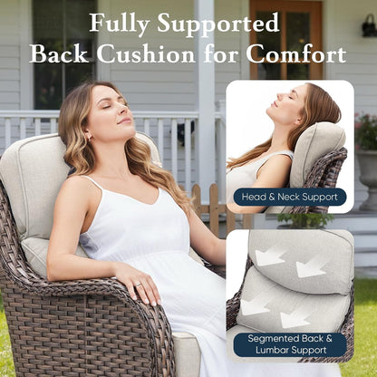 Luxury 6" Thick Cushioned 6 Pieces Patio Furniture Set with Outdoor Couch, Wicker Outdoor Conversation Set with High Back Swivel Rocker Chairs for Deck Porch Yard and Poolside - Brown+Beige7